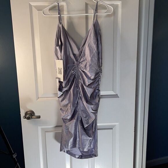 Macy's lavender with silver sparkles mini dress available in small and large - Picture 5 of 9
